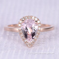 9x6mm Pear shaped Morganite and Diamond Engagement Ring 14k Rose gold Halo Stacking Band